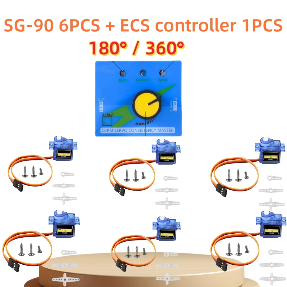 6個のSG90マイクロサーボモーター、1個のECSスピードパワーコントローラー、ロボットアームリモートコントロールサーボモーターおもちゃの飛行機モデルに適しています