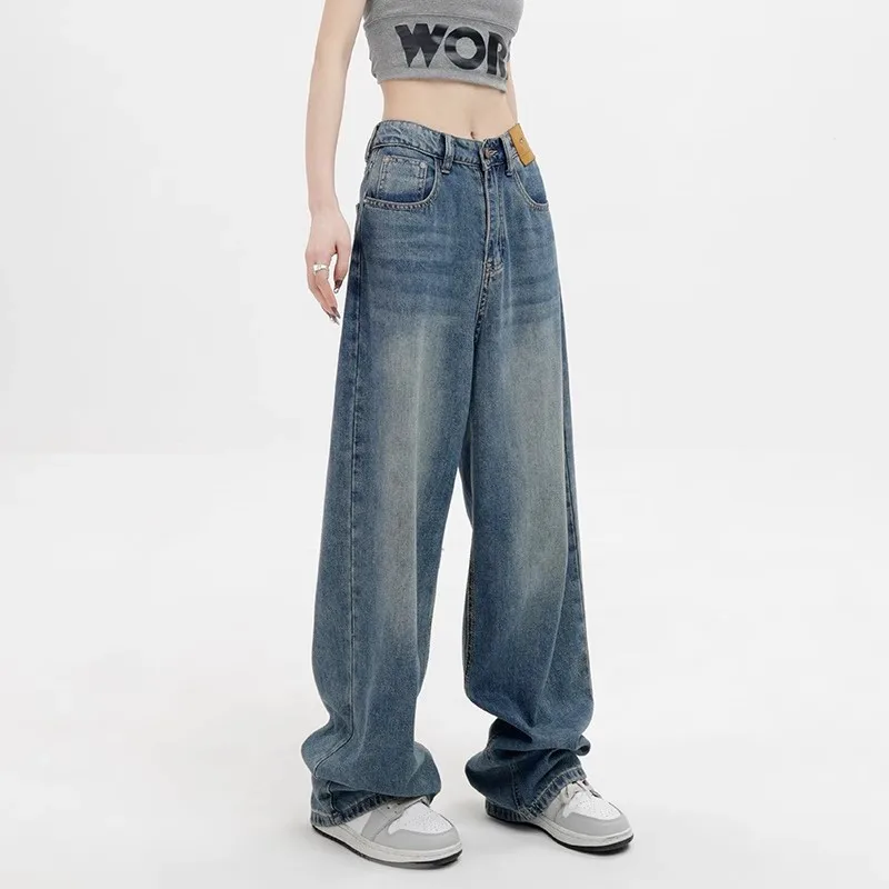 

2026 New Vintage High Waist Wide Leg Denim Jeans Women Autumn Winter Slim Versatile Drapey Straight Loose Floor-Length Trousers