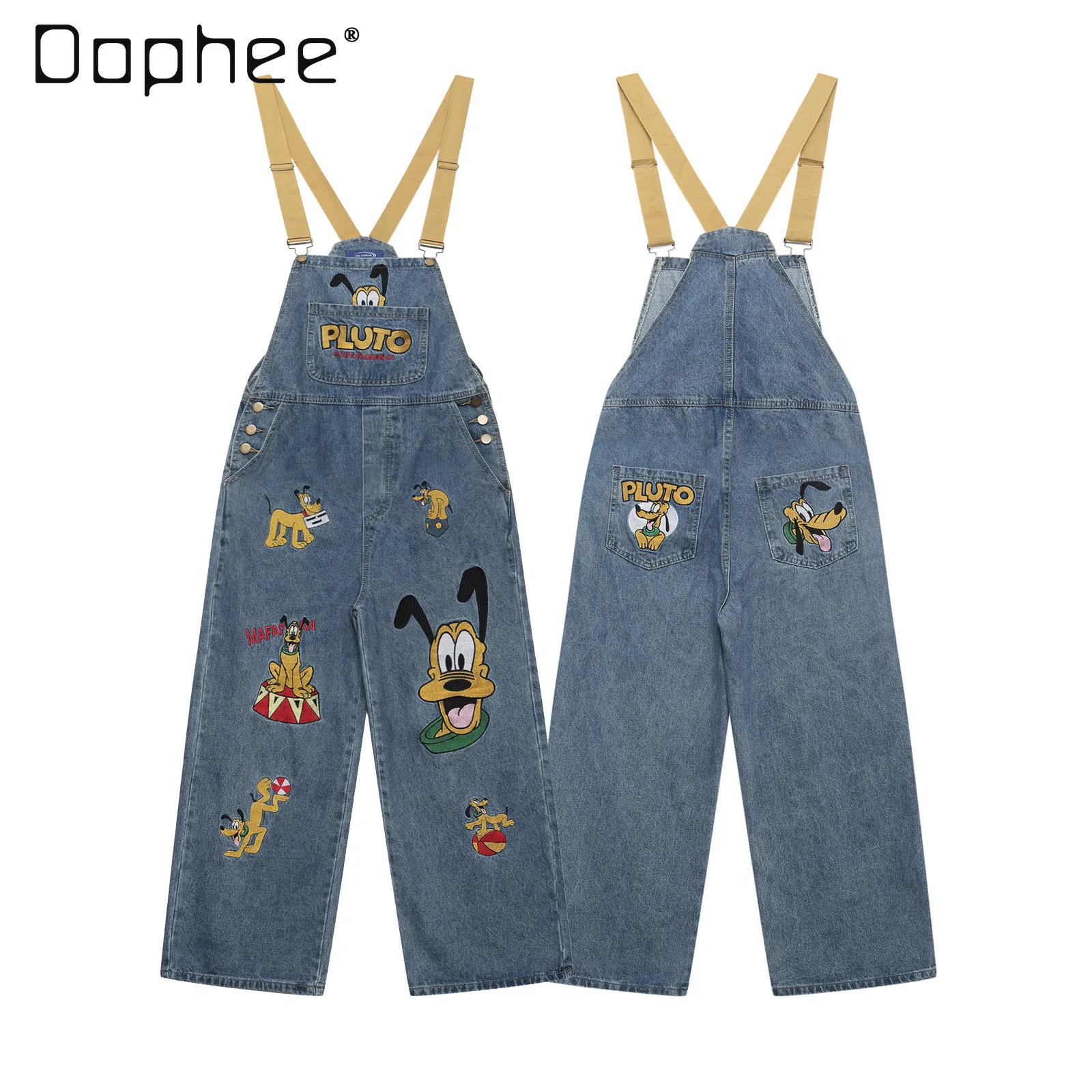 

Женские джинсы с вышивкой на бретельках в американском стиле ретро, новинка 2025, свободные повседневные длинные брюки унисекс в парном стиле