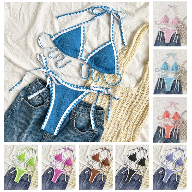 

Новый комплект бикини из двух предметов на шнуровке, модный сексуальный женский купальник, экспорт