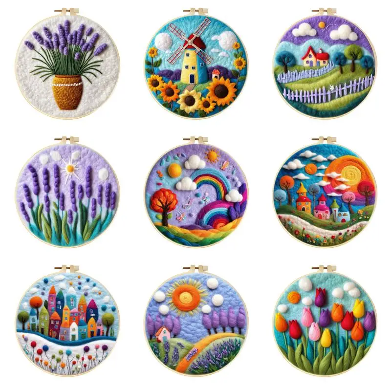 

CHENISTORY Creative Felting Painting DIY Wool Embroidery Kit Cartoon House Scenery Wool Needle Felt Picture Kit Craft Painting