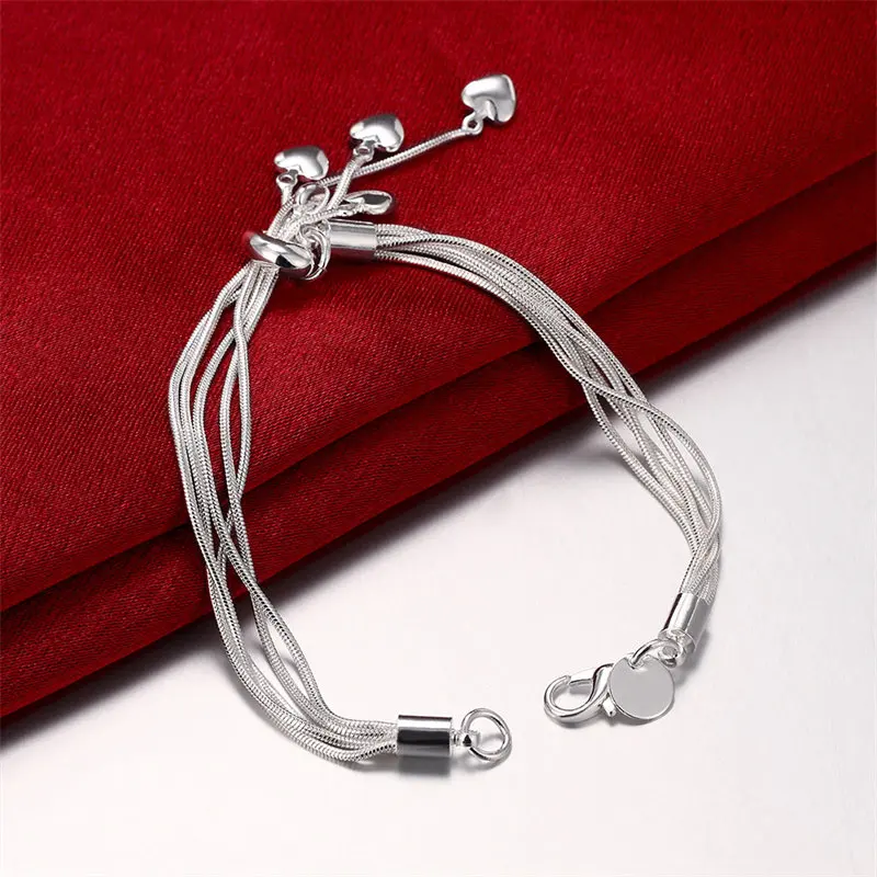 Nieuwe Charme 925 Sterling Zilver 8 Inch Kwast Hart Ketting Armband Voor Vrouwen Mode Sieraden Geschenken Feest Accessoires