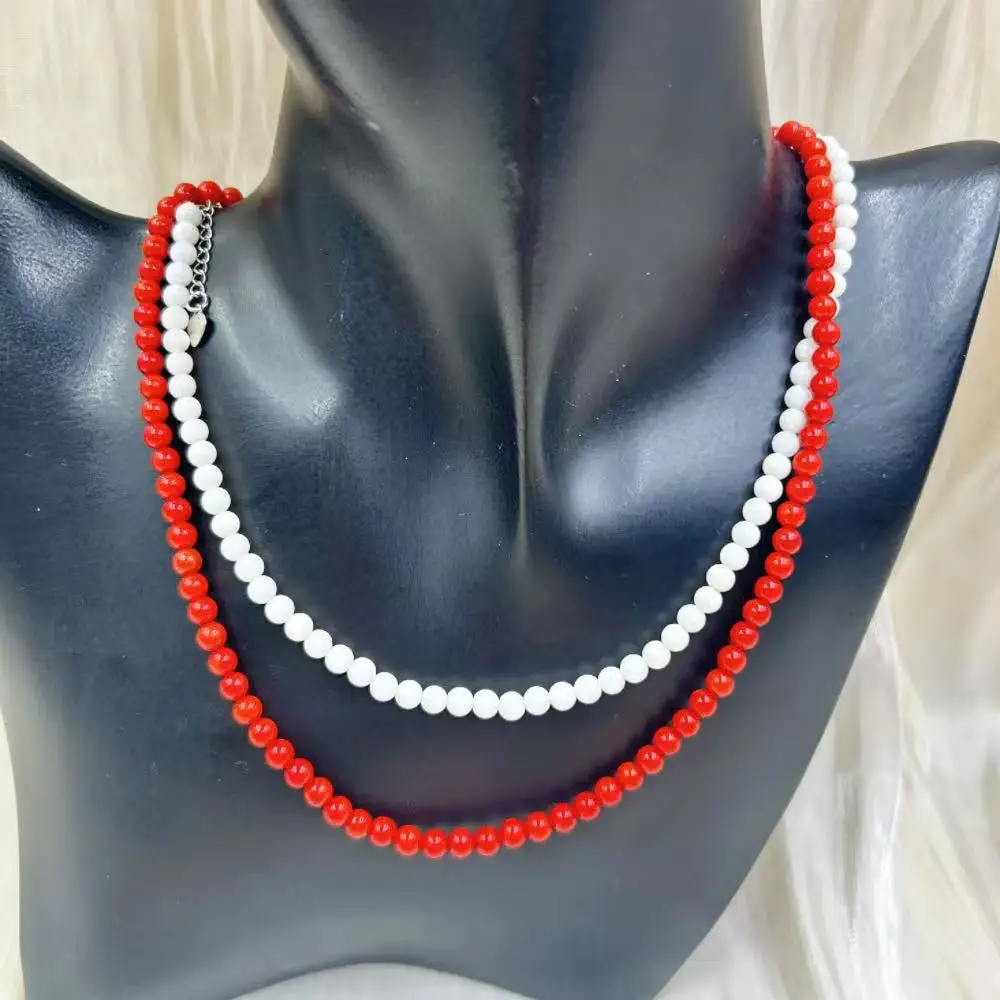 

4mm White Red Pink Orange Round Natural Sea Bamboo Coral Loose Women Jewelry Gift Chokers Necklace 17-20inch