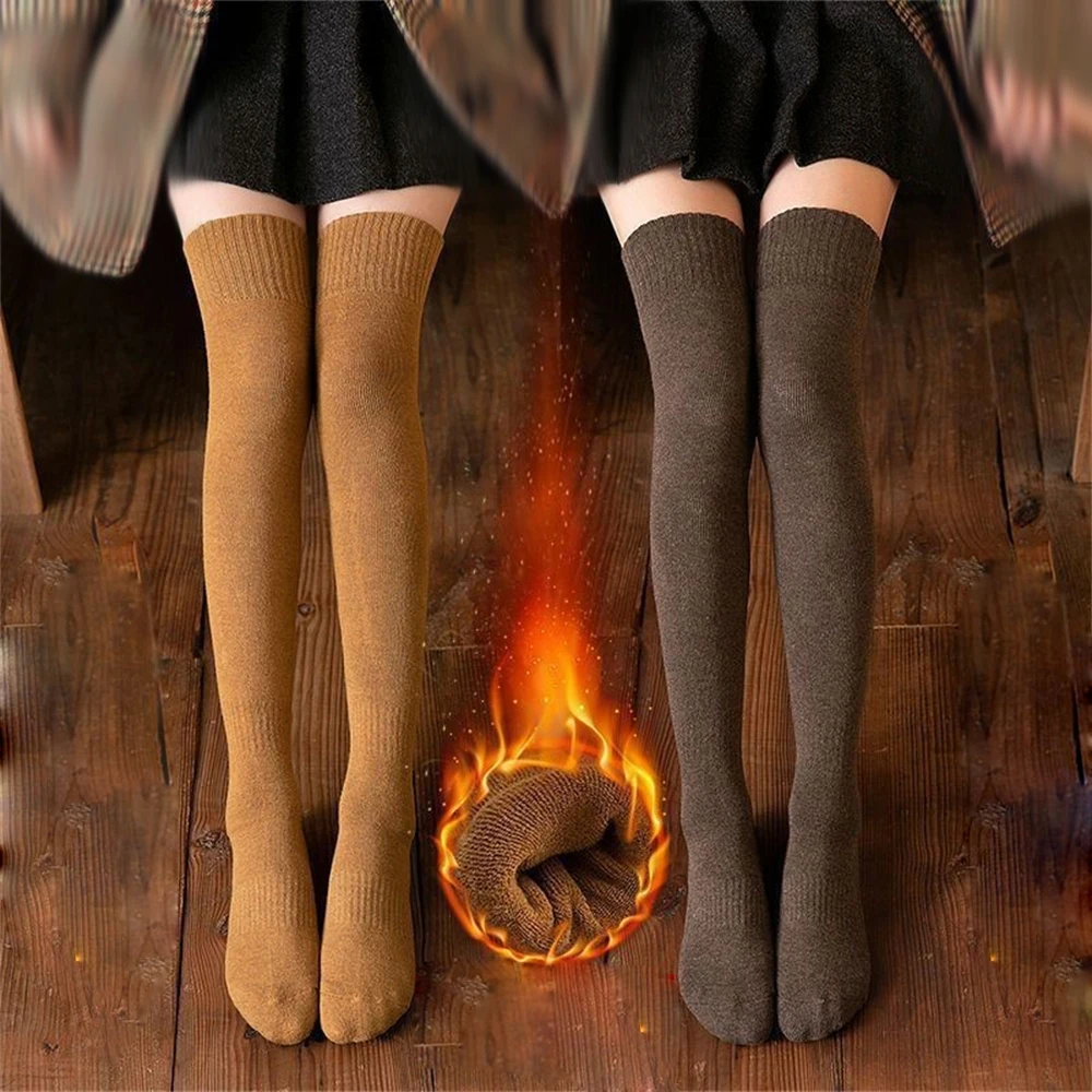 3 Pairs Autumn Winter Thickened Warmth Terry Over-the-knee Stockings Female Knee Pads High-tube Non-slip Tights Thighs Socks New