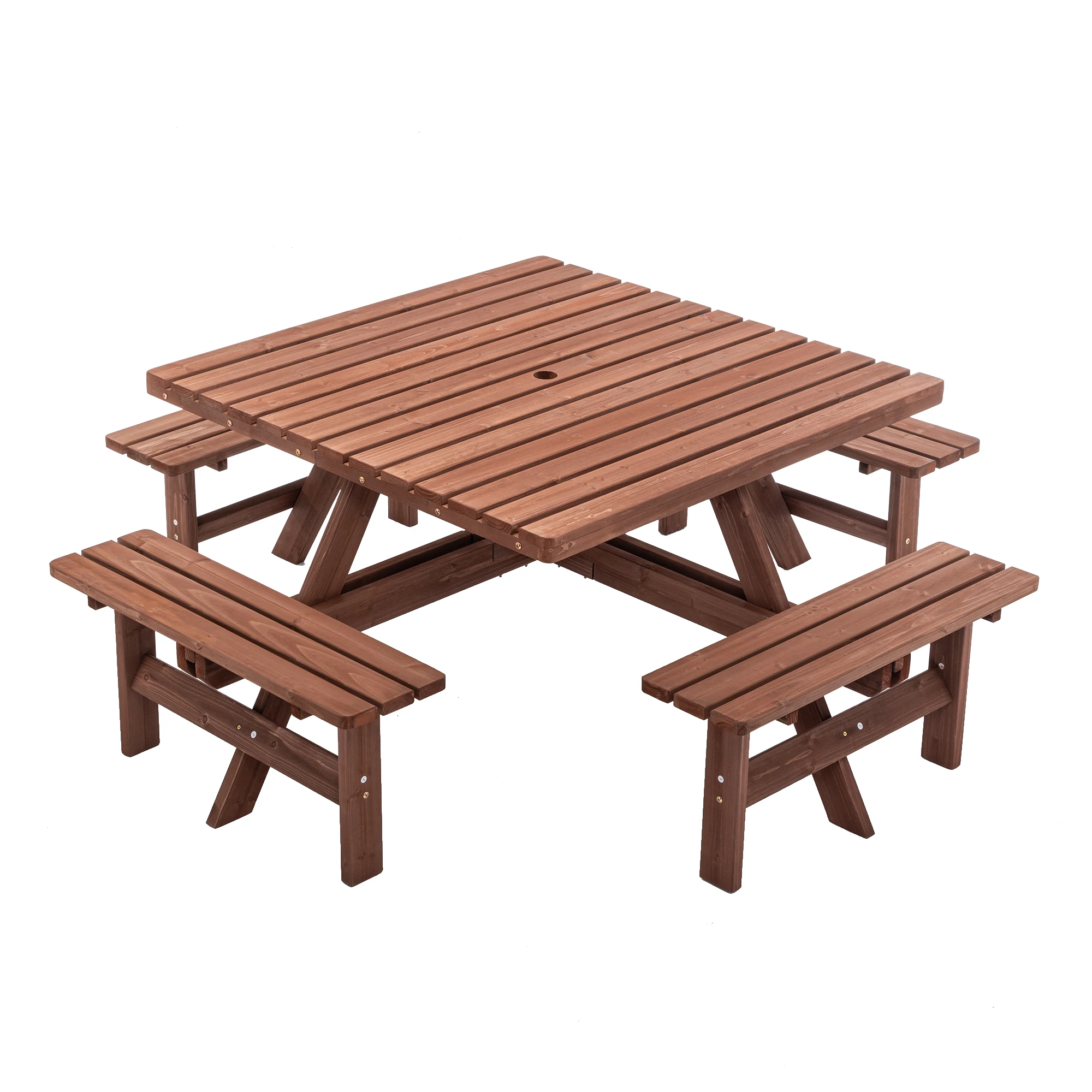 Outdoor Furniture Dining Set - 8 Person Square Picnic Table Umbrella