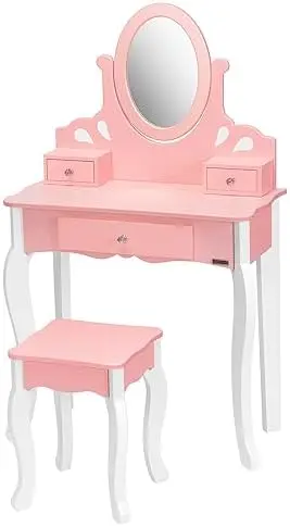 

Vanity Set, Princess MDF Dressing Table with ° Rotating Mirror and Drawers for Girls, Pink Mirror wall decor Full mirror Miror