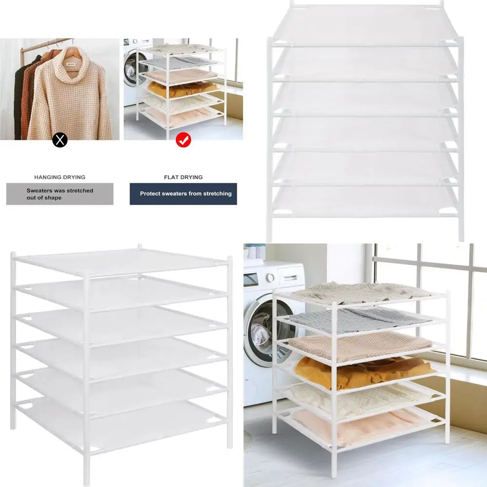 

6-Tier Stackable Mesh Drying Rack for Sweaters, Socks, Toys - White Laundry Drying Solution