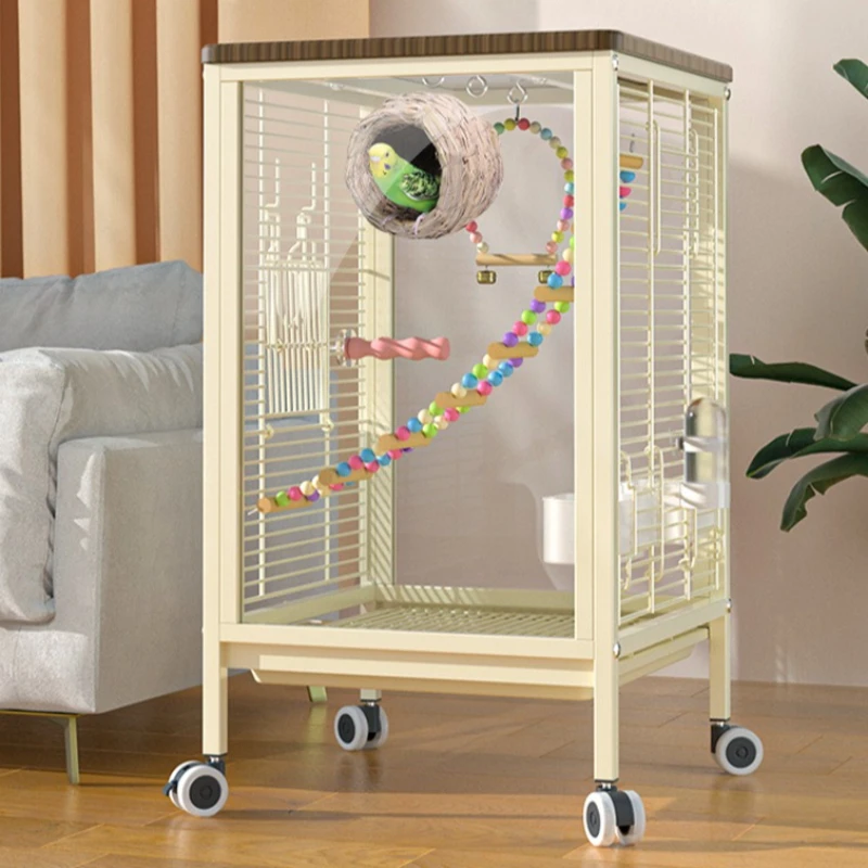 Mesh Parrot Cage with Wheel Anti-escape Luxury Bird Feeding Cage Indoor Decorative Bird Cage Small Pets Parrot House Habitat