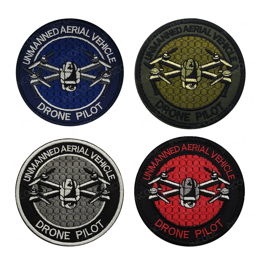 Drone Pilot Embroidered Patches Rubber White Glow In Dark Decorative Armband Laser Cutting IR Reflective Tactical Backpack Patch