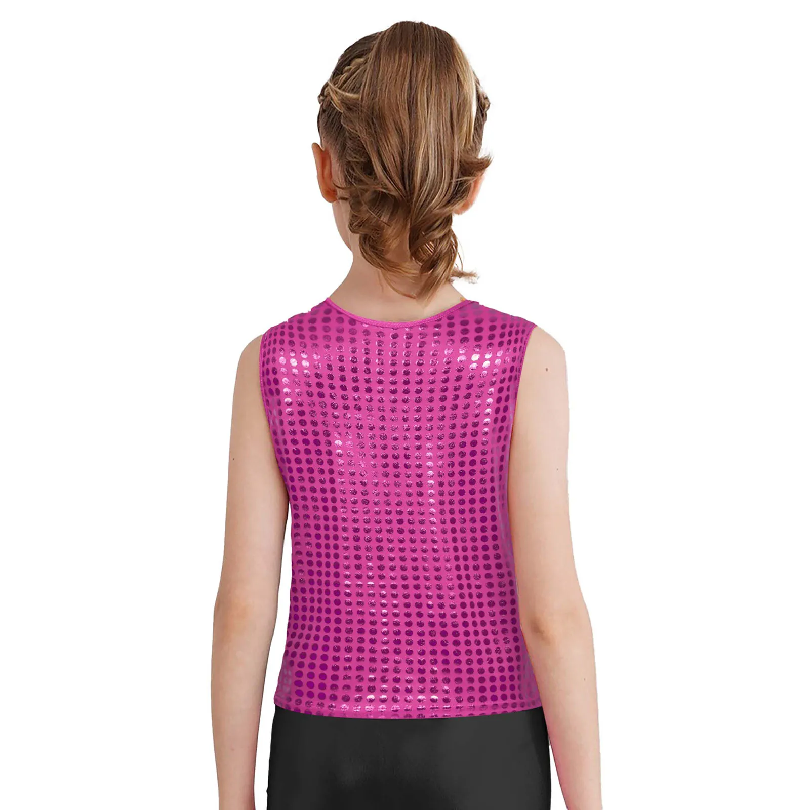 Kids Metallic Hip-hop Jazz Street Dance Vest Shiny Dots Sleeveless Tank Top Girls Boys School Show Party Stage Performance Tops