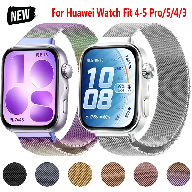 Metall-Milanese-Schlaufenarmband für Huawei Watch Fit 5 4 3, magnetischer, atmungsaktiver Ersatzarmreif für Huawei Watch Fit 5/4 Pro Correa