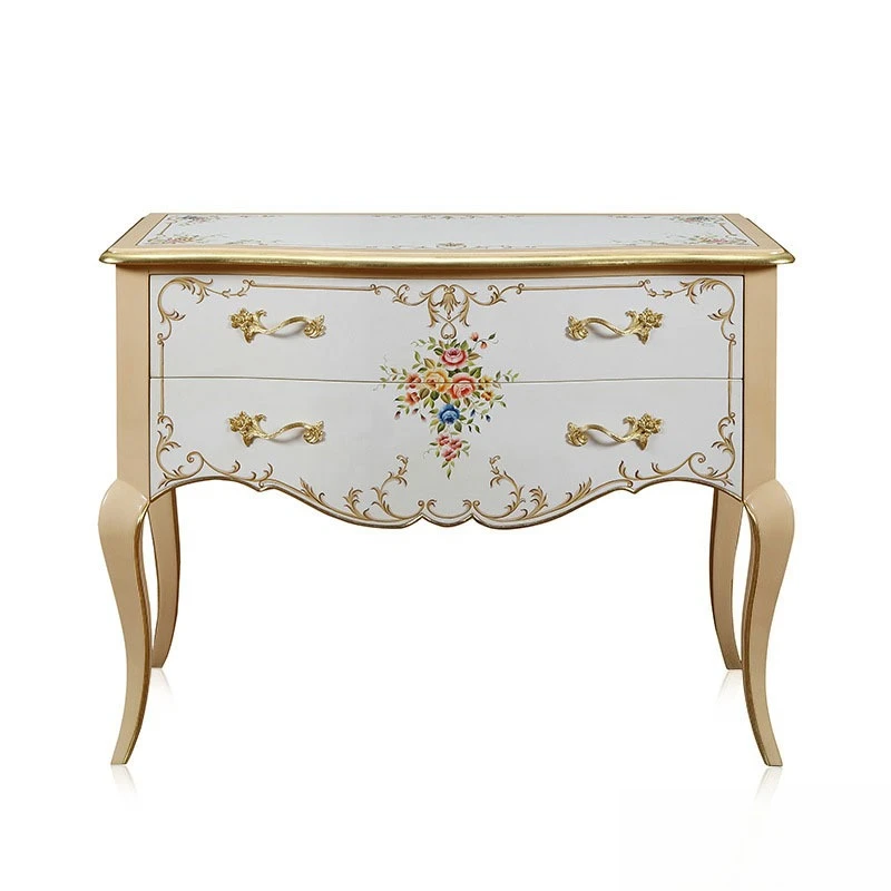 

French birch porch cabinet painted flower villa living room beige decorative cabinet furniture
