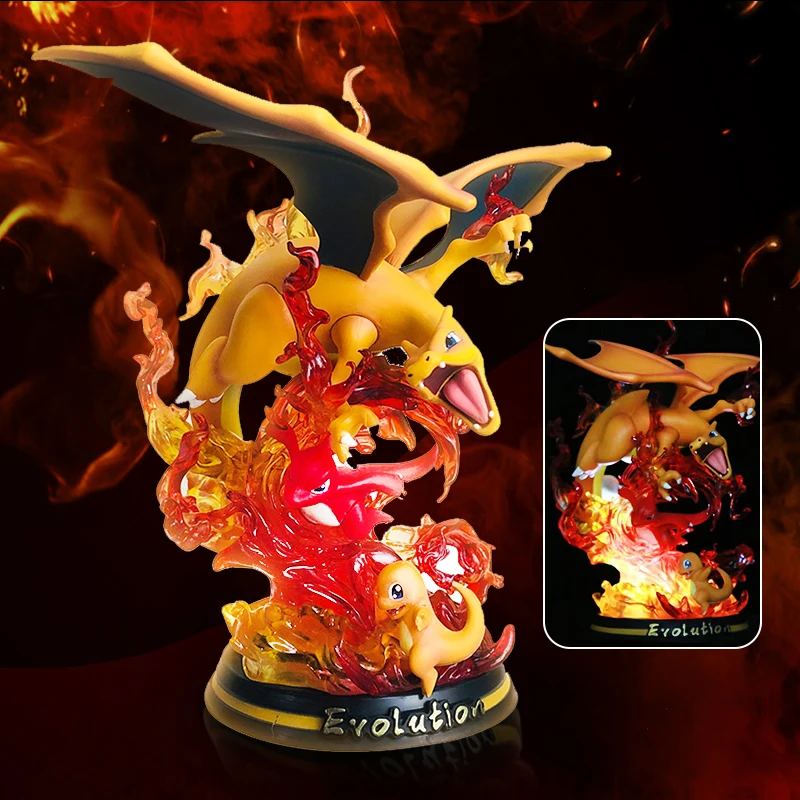 Figurine Pokemon Evolution Eevee, Charizard Raichu Mewtwo Dragonite Venusaur Gengar, modèle lumineux, cadeaux de décoration