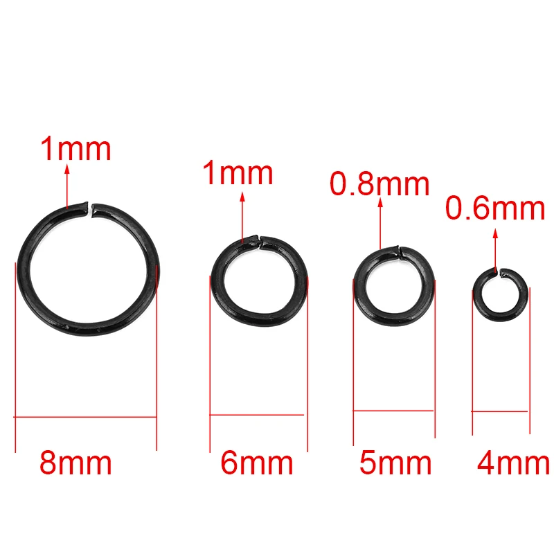 100pcs Black Plated 304 Stainless Steel Open Jump rings 4 5 6 8 mm PVD Never Fade Split Rings Connectors For Diy Jewelry Making