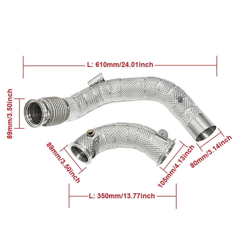 Stainless Steel Heatshield Exhaust Downpipe Fits BMW F95 X5M F96 X6M S63 4.4T, High Flow Design Reduces Turbo Lag