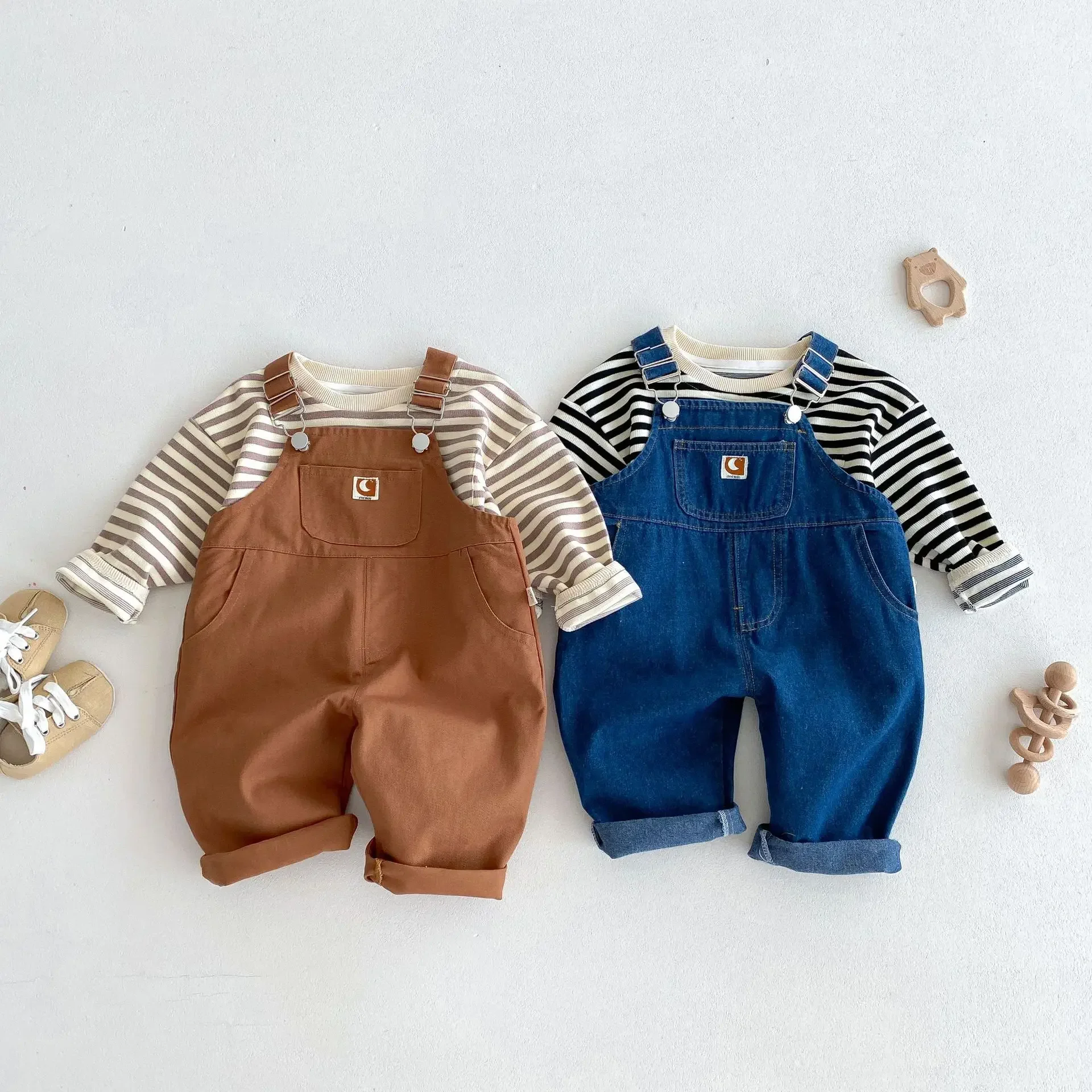 

Children solid color overalls 0-5 years old autumn Korean children's clothing boys simple casual pants