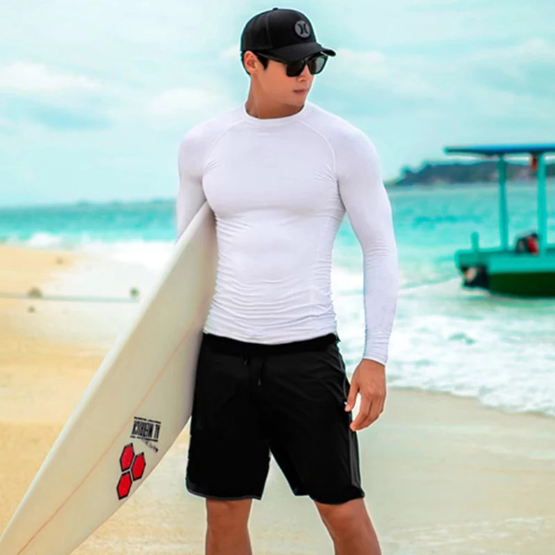 SAILBEE Men UV Protect Swimwear Long Sleeve Swimsuit Mens Rashguard Surfing Rash Guard Surf Shirt For Swimming Sail Drop Ship