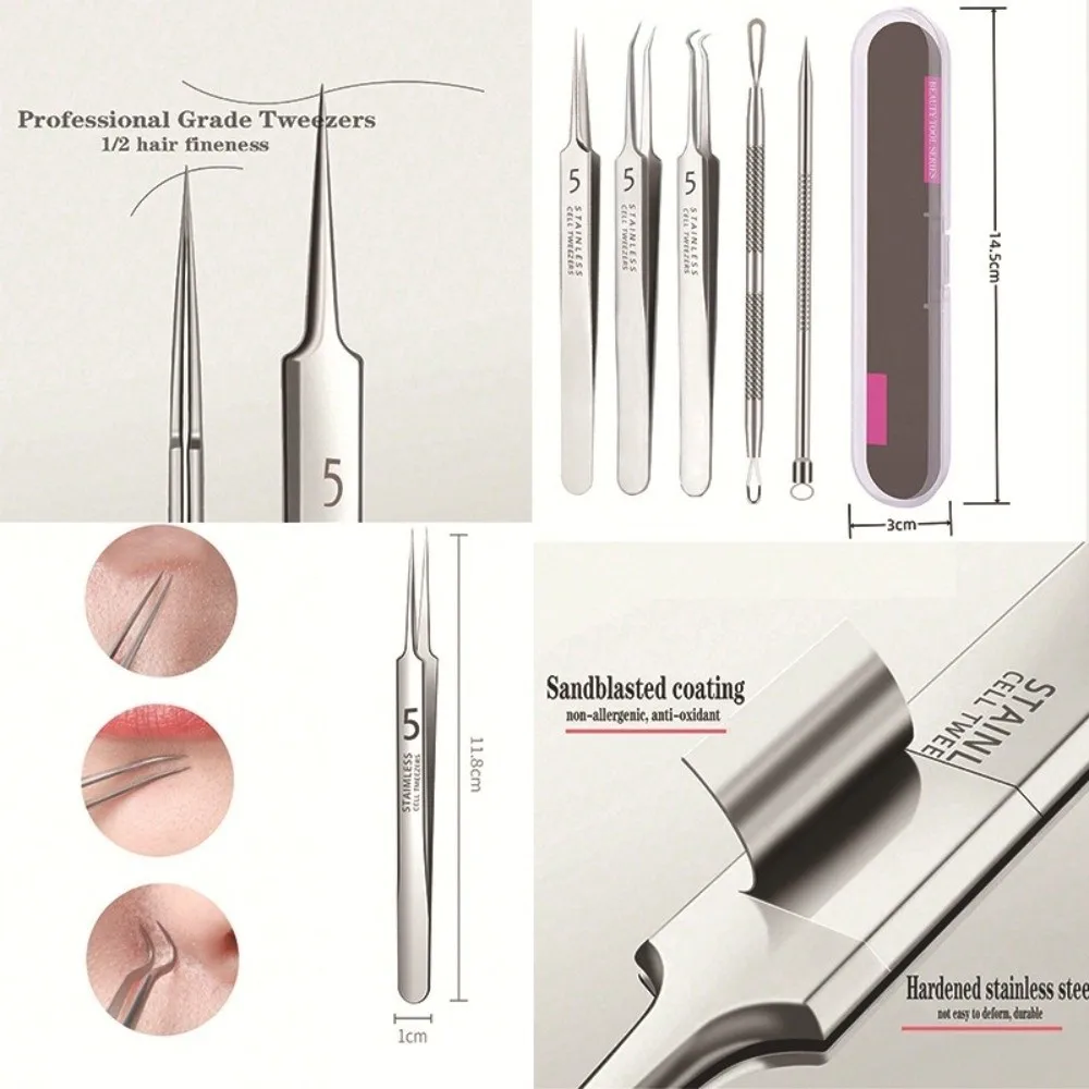 ชุดเข็มกดสิวสแตนเลส 4/6 ชิ้น/ชุด สีโรสโกลด์ สีเงิน เครื่องมือกดสิว ดูแลผิวหน้า กำจัดสิว