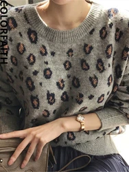 Colorfaith SW9539 New 2023 Autumn Winter Women's Sweaters Pullovers Leopard Korean Style Knitted Oversize Female Wild Jumpers