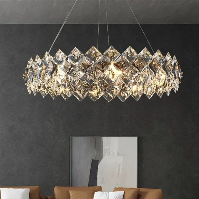 

Modern Dimmable LED Square Crystal Circular Pendant Light for Living Room Bedroom Villa Designer Glossy Lighting Hanging Lamp