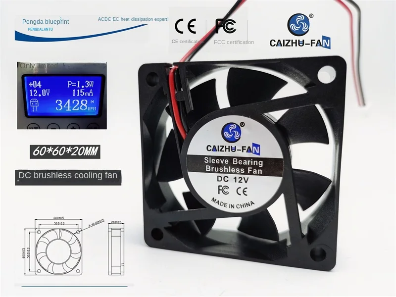 

New 6cm/cm 6020 DC Brushless 12V 0.115a Mute 60*60 * 20mm Chassis Cooling Fan60*60*20MM