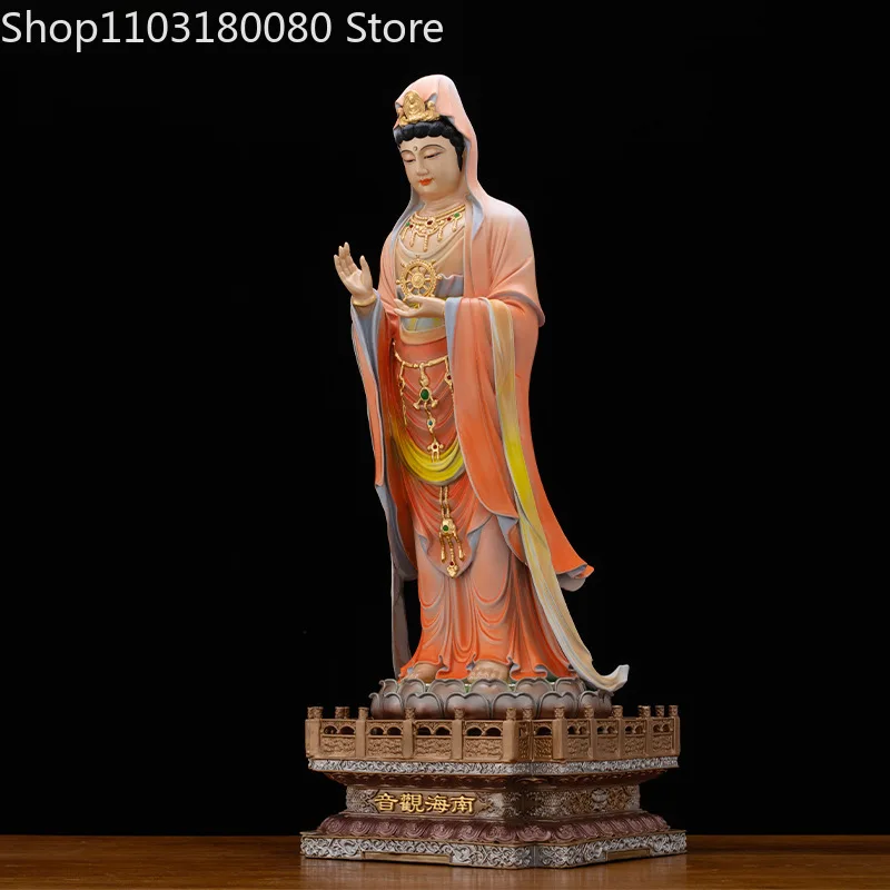 48cm Copper Hand painting Nanhai Guanyin Buddha statue sculpture