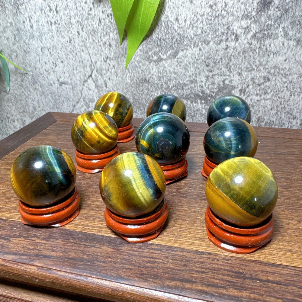 Random 1PC Natural Blue Yellow Tiger Eye Spheres High-Quality Polished Reiki Gemstone Small Balls for Home Decoration