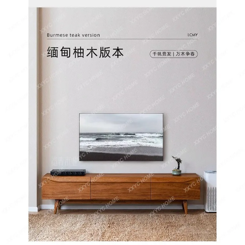 SSNorth   black walnut TV cabinet vintage solid wood audio-visual cabinet complete board  living room storage cabinet