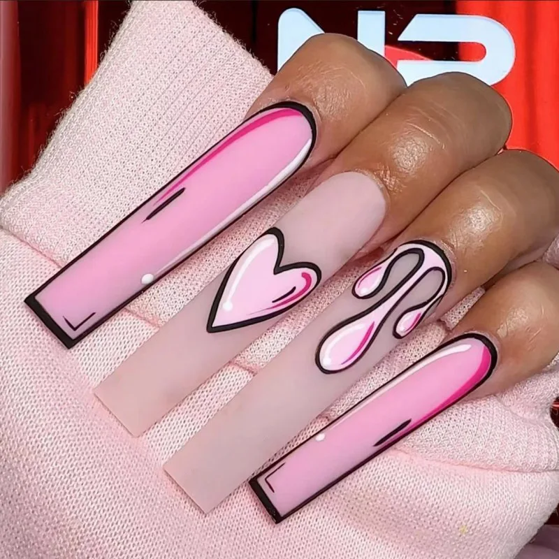 

Flame Love Armor Pink Matte Fake Nail Peach Heart Halloween Armor Long Style INS Wind Wear Armor