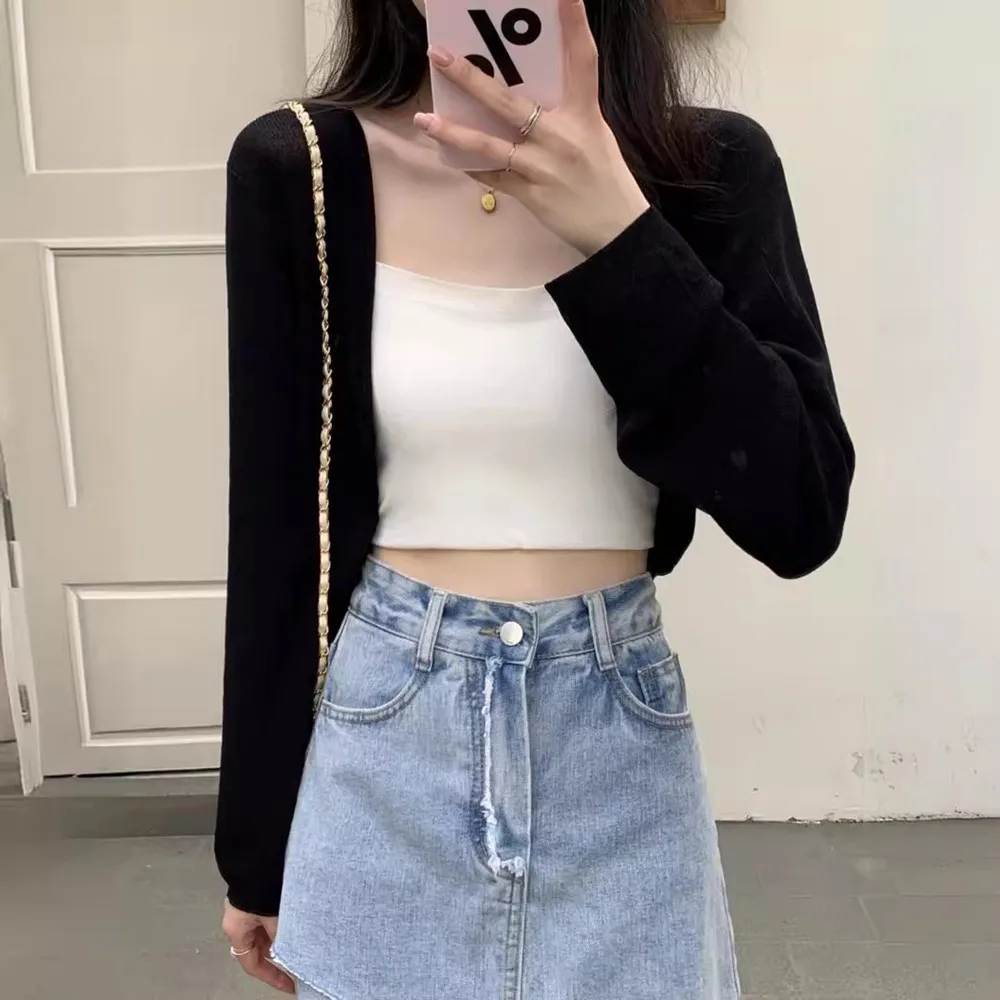 Frauen dünne gestrickte Strickjacke Tops Sonnenschutz knopf lose Tops einfarbige lässige Schal Sommer Langarm Umhang Cape Oberbekleidung