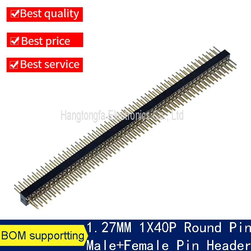 1.27 MM  Round Pin Male and Female 1x50P Single Double Row 50 Pin  Header Gold plated machined SIP 2x50 Pin PCB Header