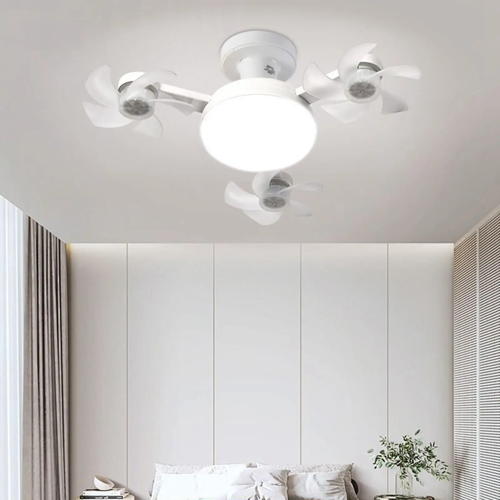 Indoor Ceiling Fan Light E27 Socket LED Dimmable Modern White with Remote for Bedroom Living Room