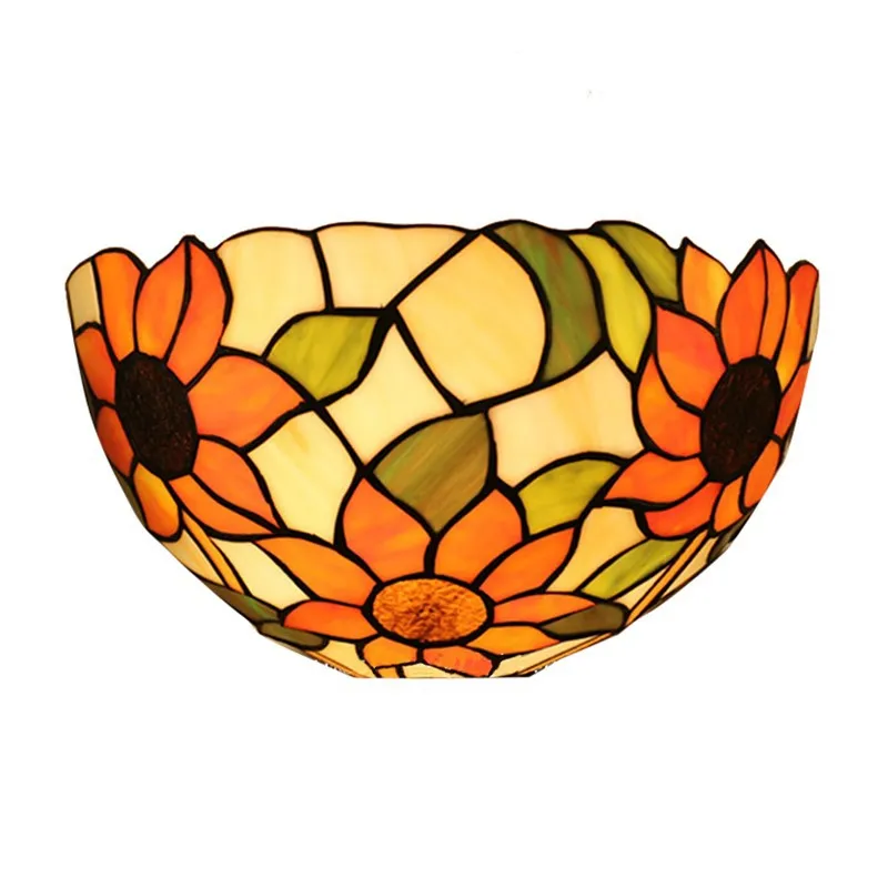 Retro Pastoral Stained Glass Tiffany Hotel Restaurant Cafe Corridor Aisle Bedroom Bedside LED Wall Lamps