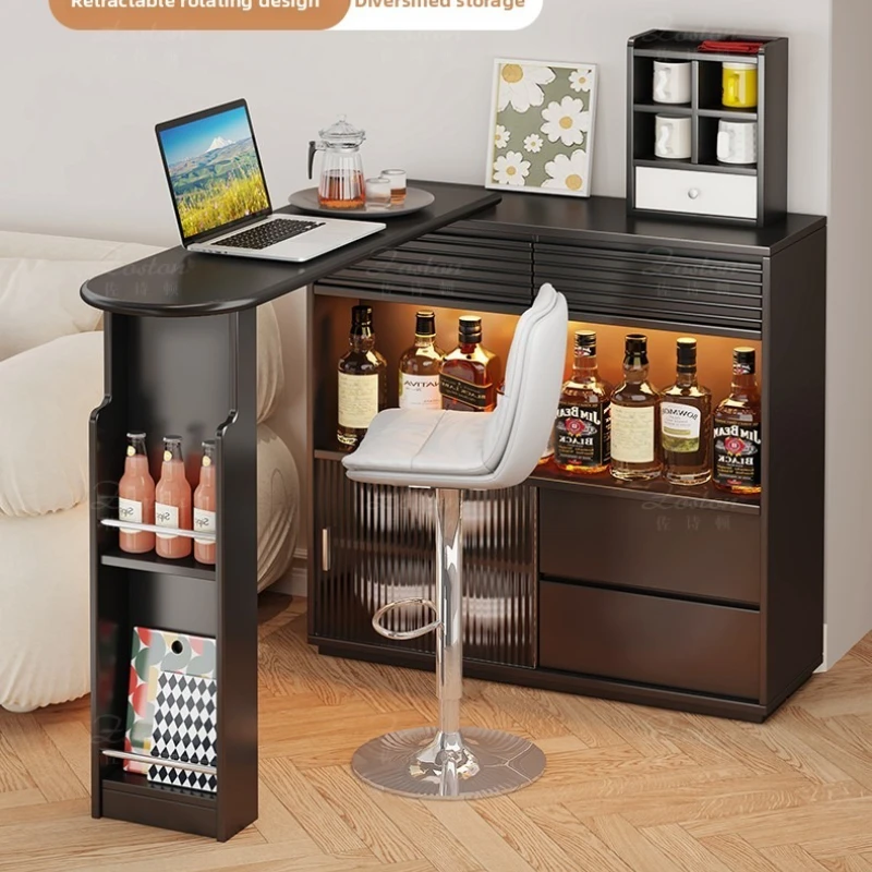

SGF balcony tea bar, corner against the wall, integrated light luxury, high-end retractable side cabinet