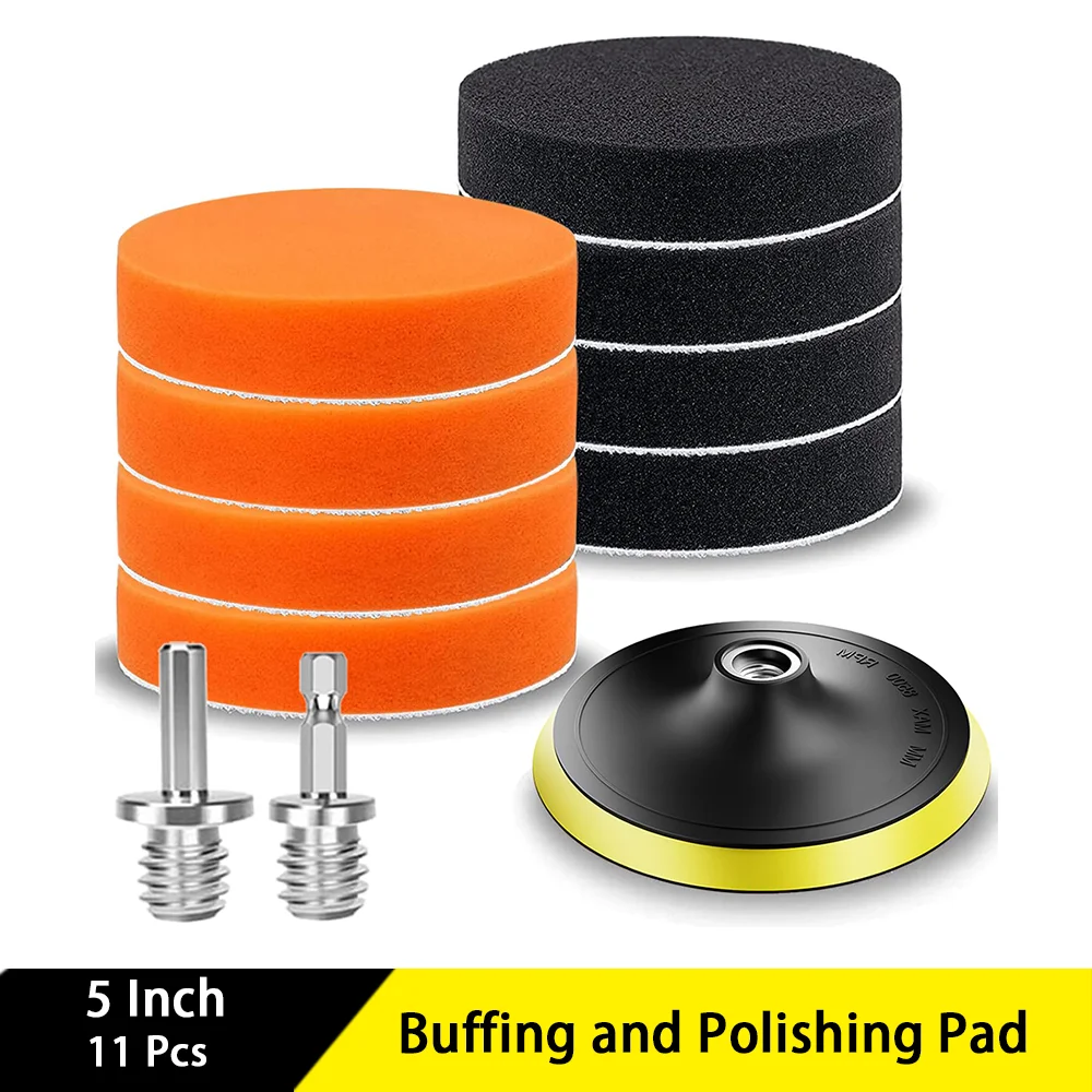 

5 Inch Buffing and Polishing Pad 11 Pcs 2 Colors with Sanding Plate Adapter for Car Polishing Coat Waxing Polishing and Sealing