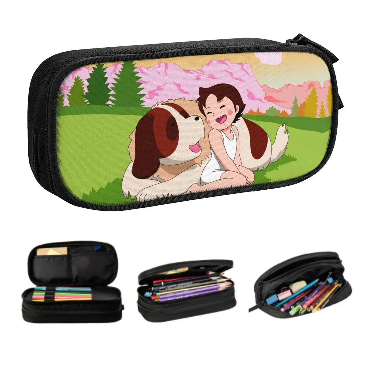 Heidi And Goat Pencil Case for Boy Girl Big Capacity Cartoon Alps Mountain Girl Pen Box Bag School Supplies