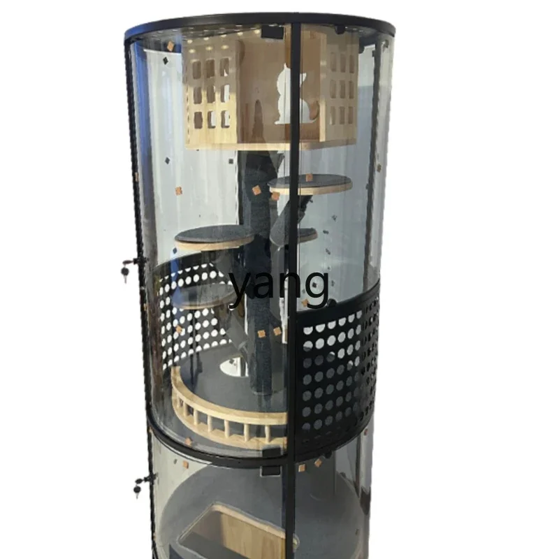 

Yhl Cylindrical Cat Villa 3 Cage Glass Cabinet Luxury Nest Solid Wood Cat Room