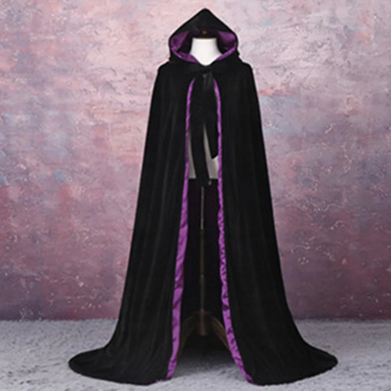 กำมะหยี่ Hooded งานแต่งงานเสื้อคลุมยาว Cape Unisex ฮาโลวีนเครื่องแต่งกาย Cape Hooded กำมะหยี่ผ้าคลุมไหล่เสื้อคลุม