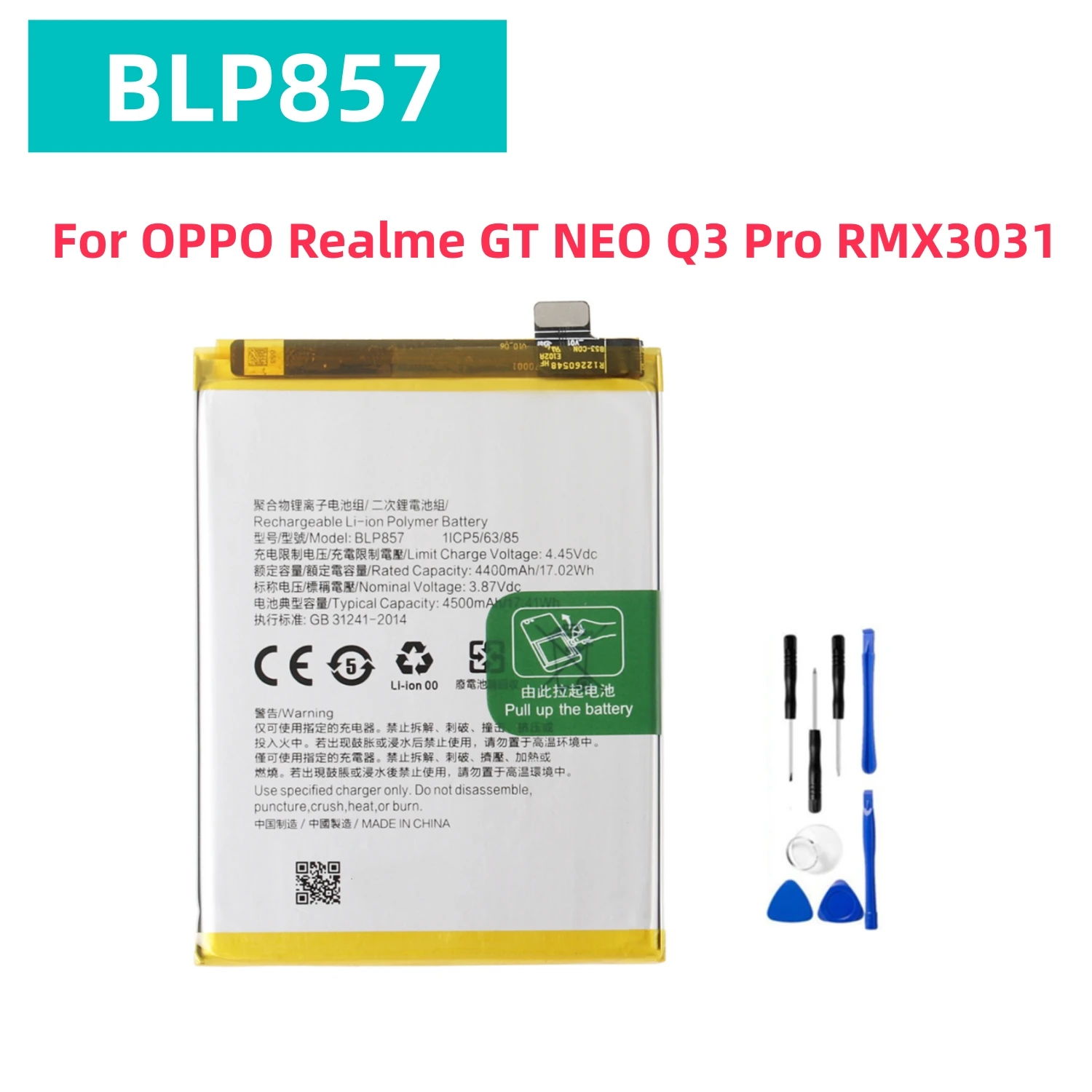 BLP857 4500mAh Replacement Battery For OPPO Realme GT NEO Q3 Pro RMX3031 Mobile Phone Batterie+Free Tools