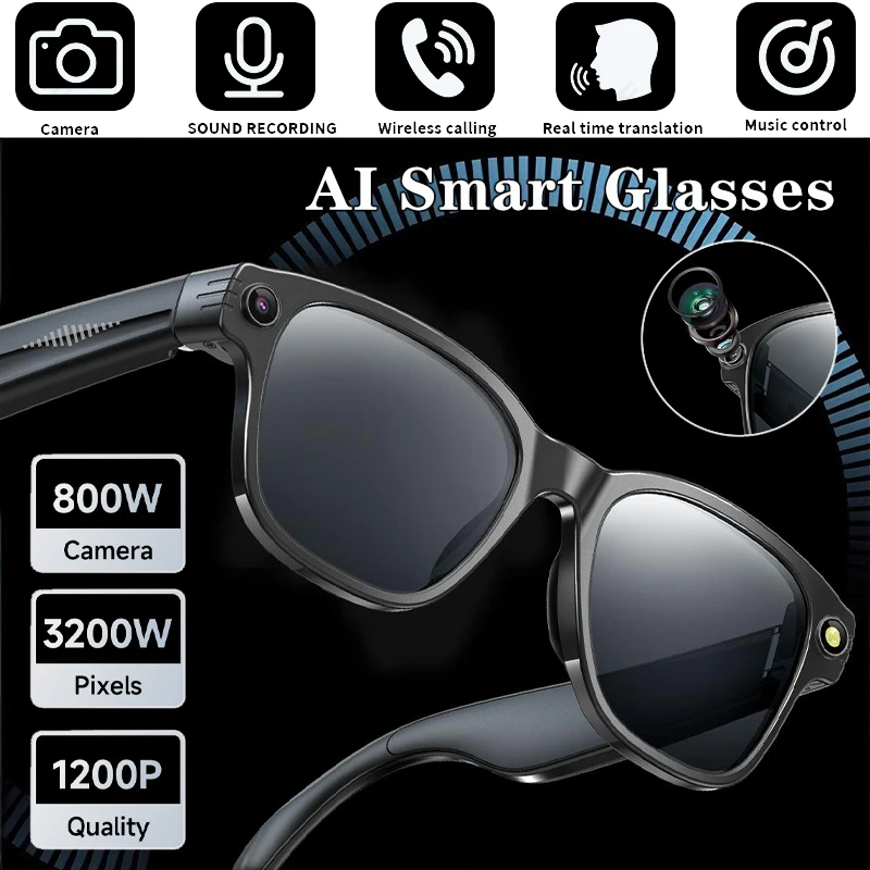 

LIGE новые умные солнцезащитные очки с камерой 800 Вт, 1200P, очки для видеосъемки, Bluetooth-передача, аккумулятор 270 мАч, умные очки с искусственным интеллектом