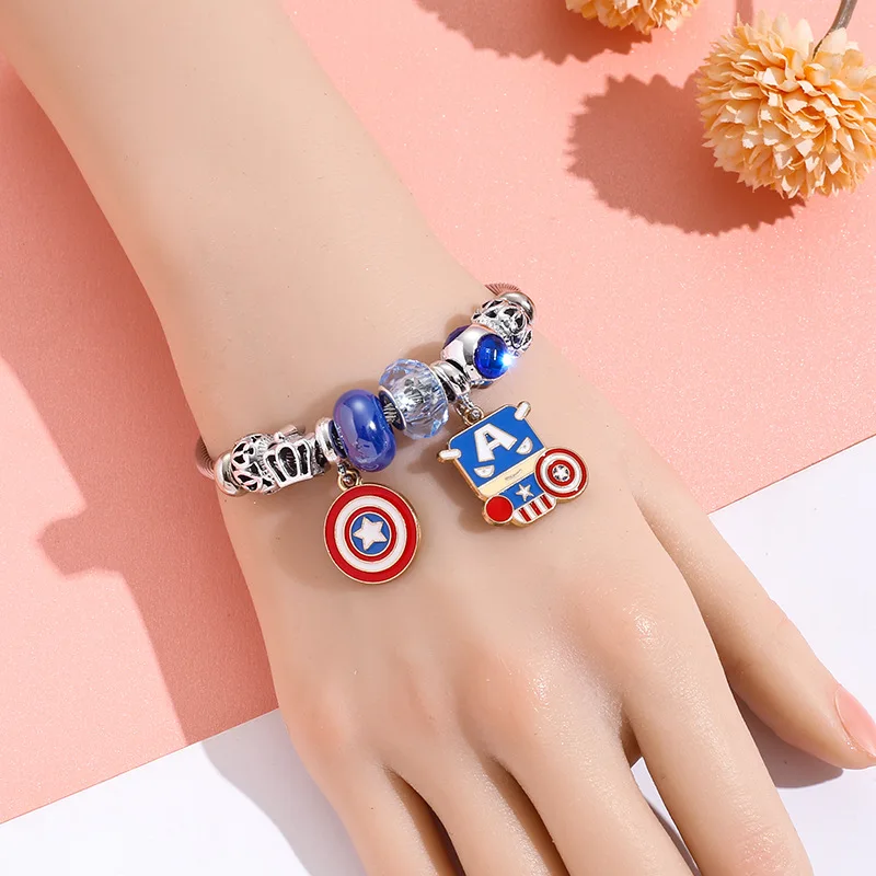 Avengers Adjustable Stainless Steel Bracelet Captain America Spider-Man Pendant Beads Crystal Jewelry Accessories Gift