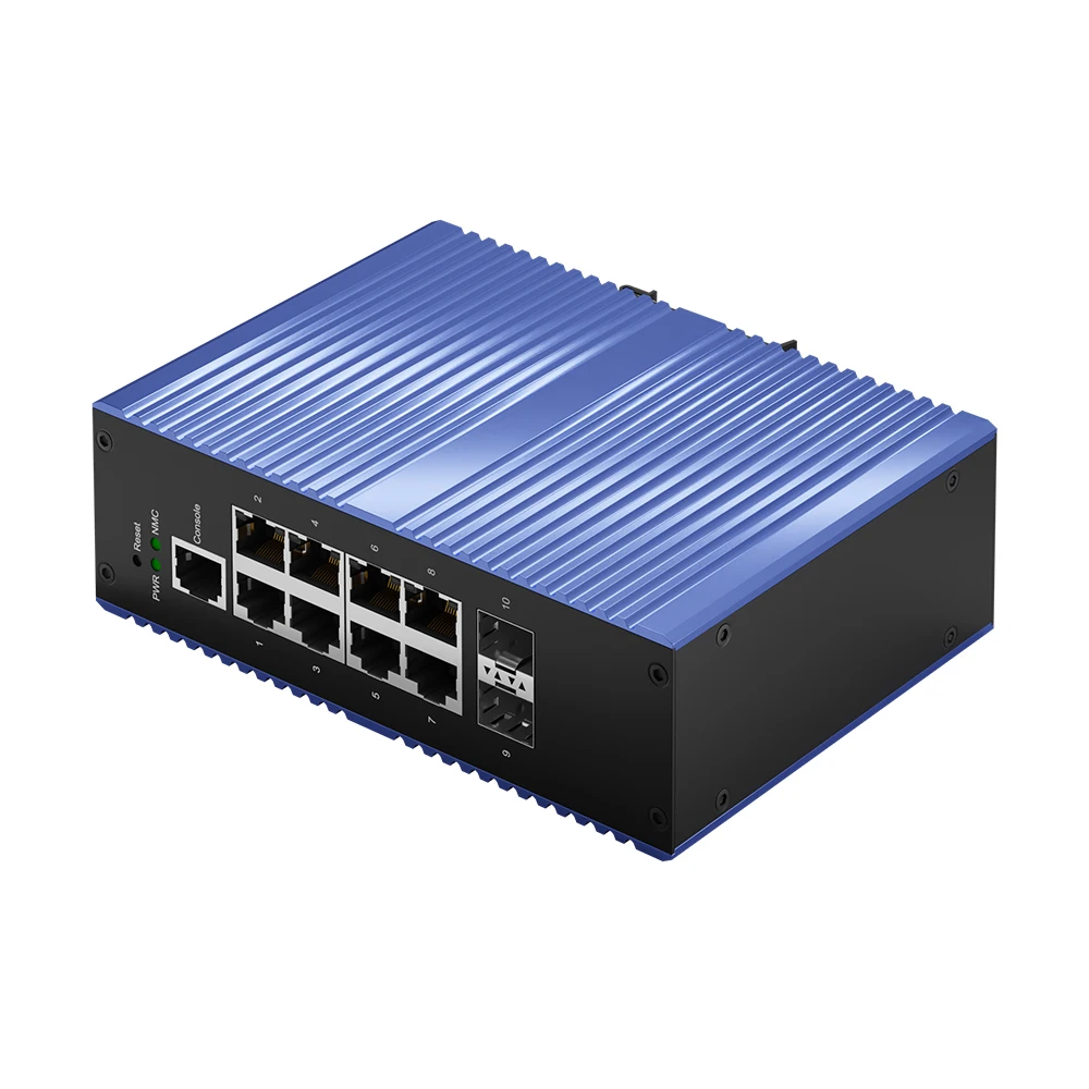Bullscom industriële Ethernet-switch |   8 x Gigabit RJ45 en 2x Gigabit SFP |   -40 ° C~75 ° C |   IP40 |   EMC Klasse A