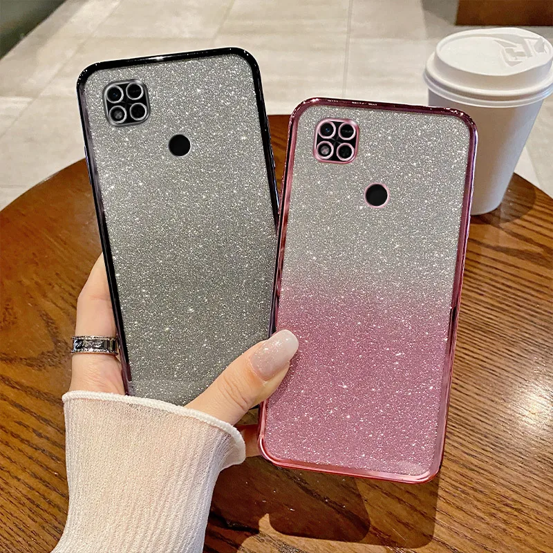 For Xiaomi Redmi 9C NFC Case Redmi 9A Ctiv 10A Sport Poco C31 Phone Case Glitter Plating Silicone Camera Lens Soft Back Cover