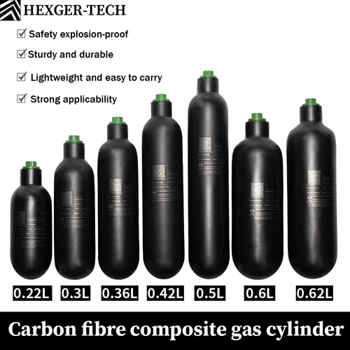 4500PSI 300Bar 30MPA 0.36L 0.42L 0.5L Cilindro de fibra de carbono HPA Tanque de buceo Botella de buceo M18 * 1.5