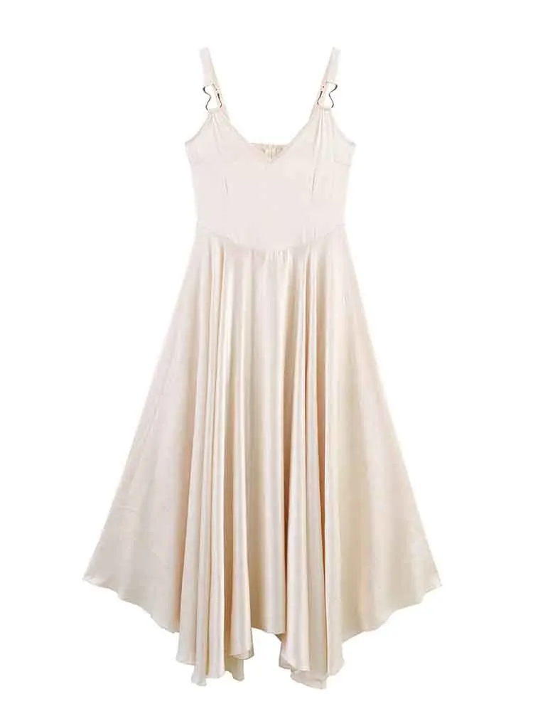 

European style new women's fashion versatile temperament elegant big swing holiday style suspender dress