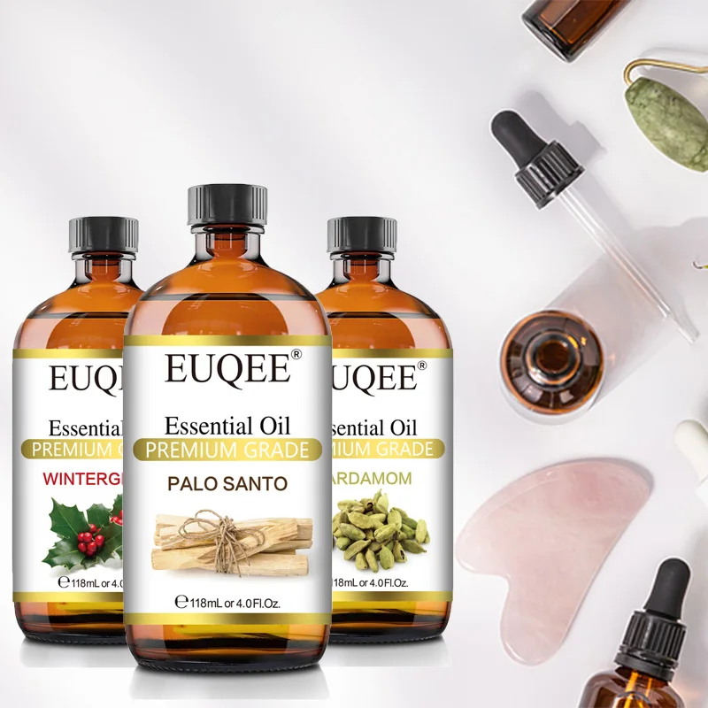 EUQEE 118ML Natural Essential Oil With Glass Dropper For Diffuser Humidifier Palo Santo Cardamom Blue Tansy Aroma Essential Oil