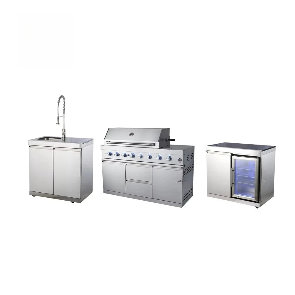 CE Certified Modern Luxury Outdoor Kitchen High-End Portable BBQ Grill Stainless Steel 8-Burner Side Burner Wine Cabinet