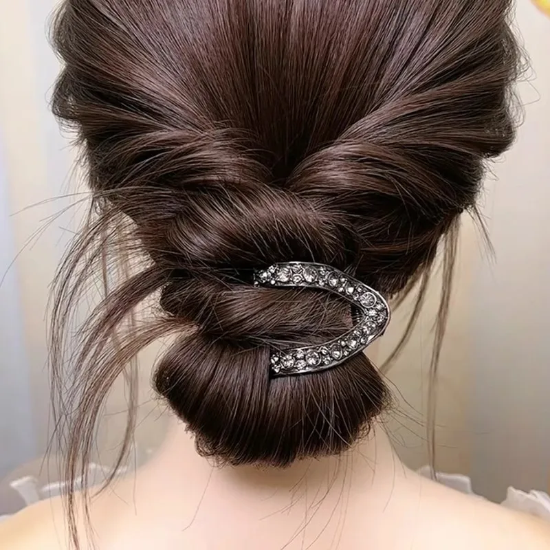 Hair Clips Claw High Ponytail V-shaped Grab Clip Fixing Artifact Back Head Meatball Hair Clip High-end Rhinestone Clip Headdress