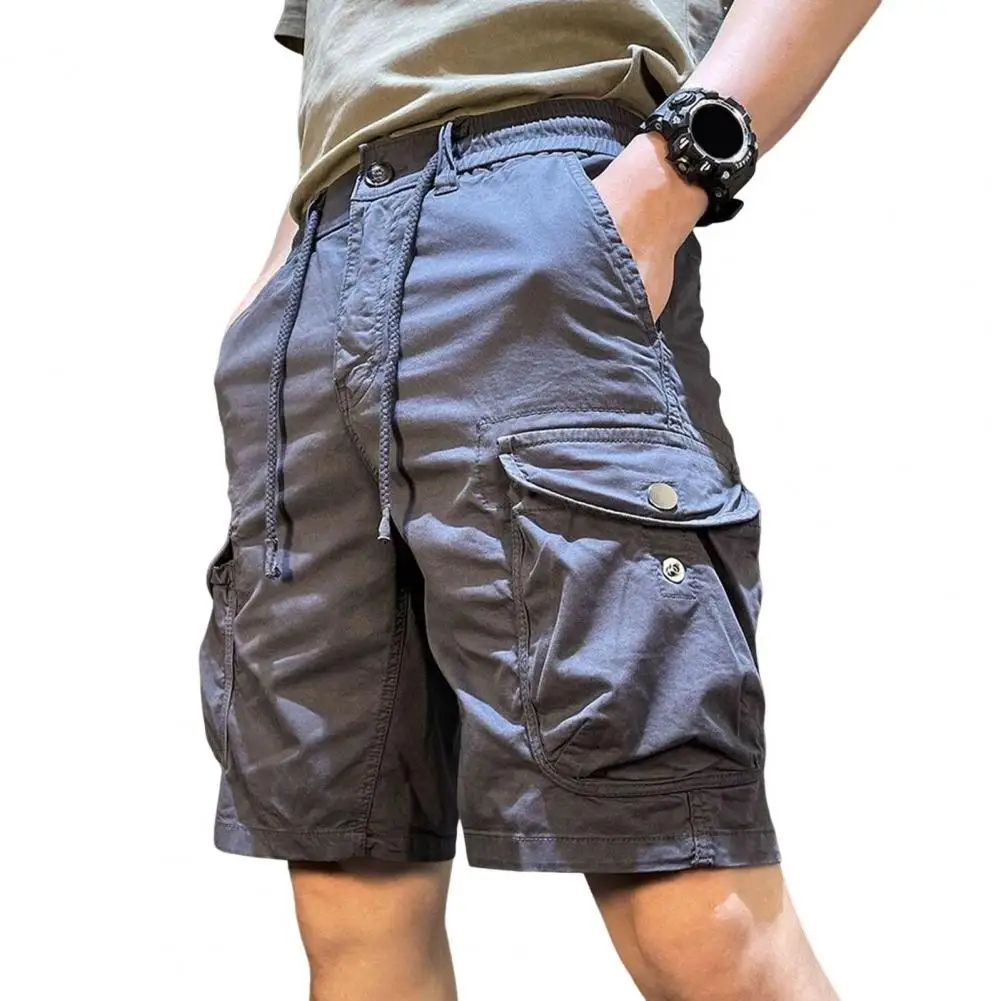 

Casual Shorts with Reinforced Pockets Solid Color Men's Cargo Shorts with Elastic Waist Adjustable Drawstring Reinforced Pockets