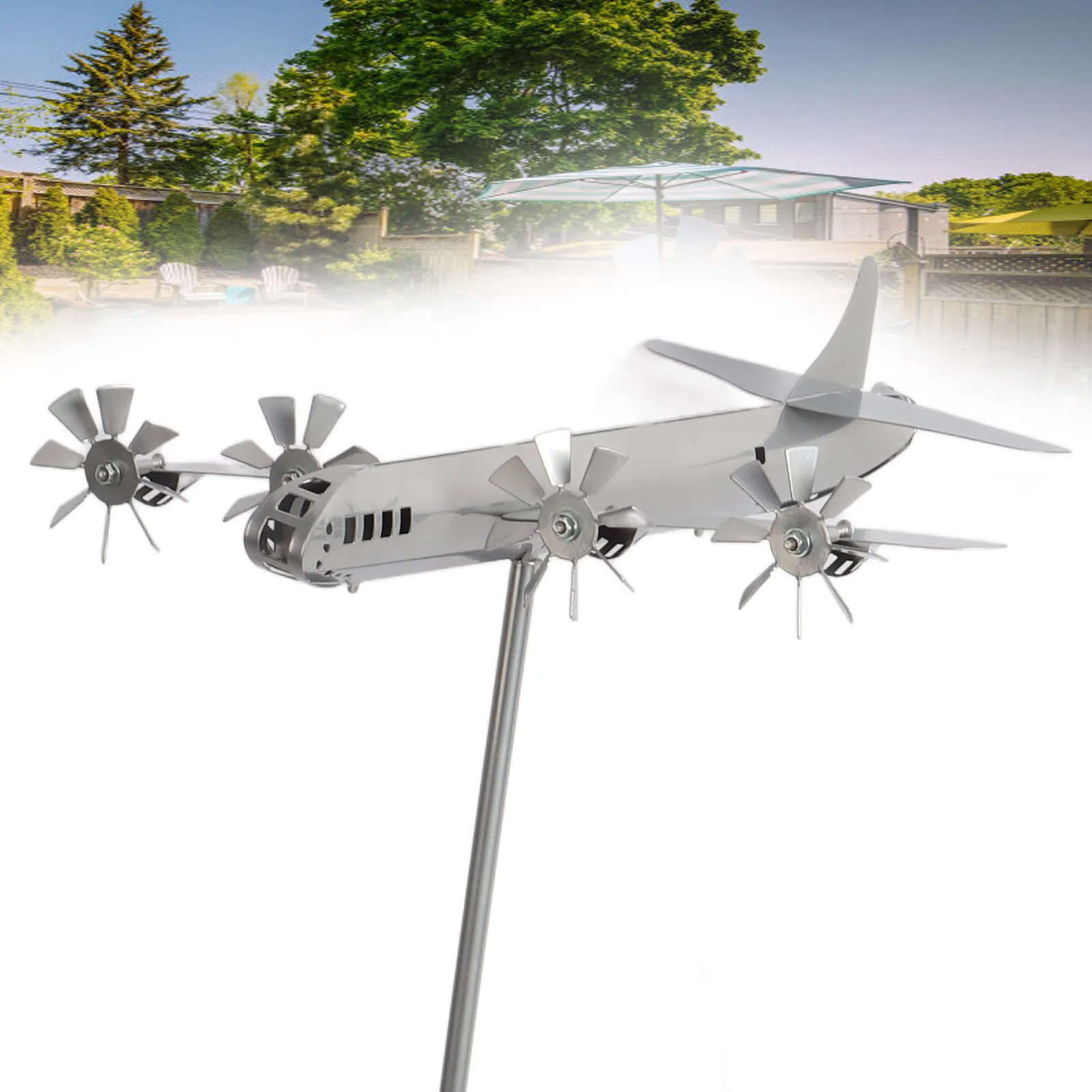 Aircraft Wind Sculpture Wind Powered Rotate Stainless Steel Airplane Windmill Easy Assemble Metal Windmill Garden Decor Aircraft